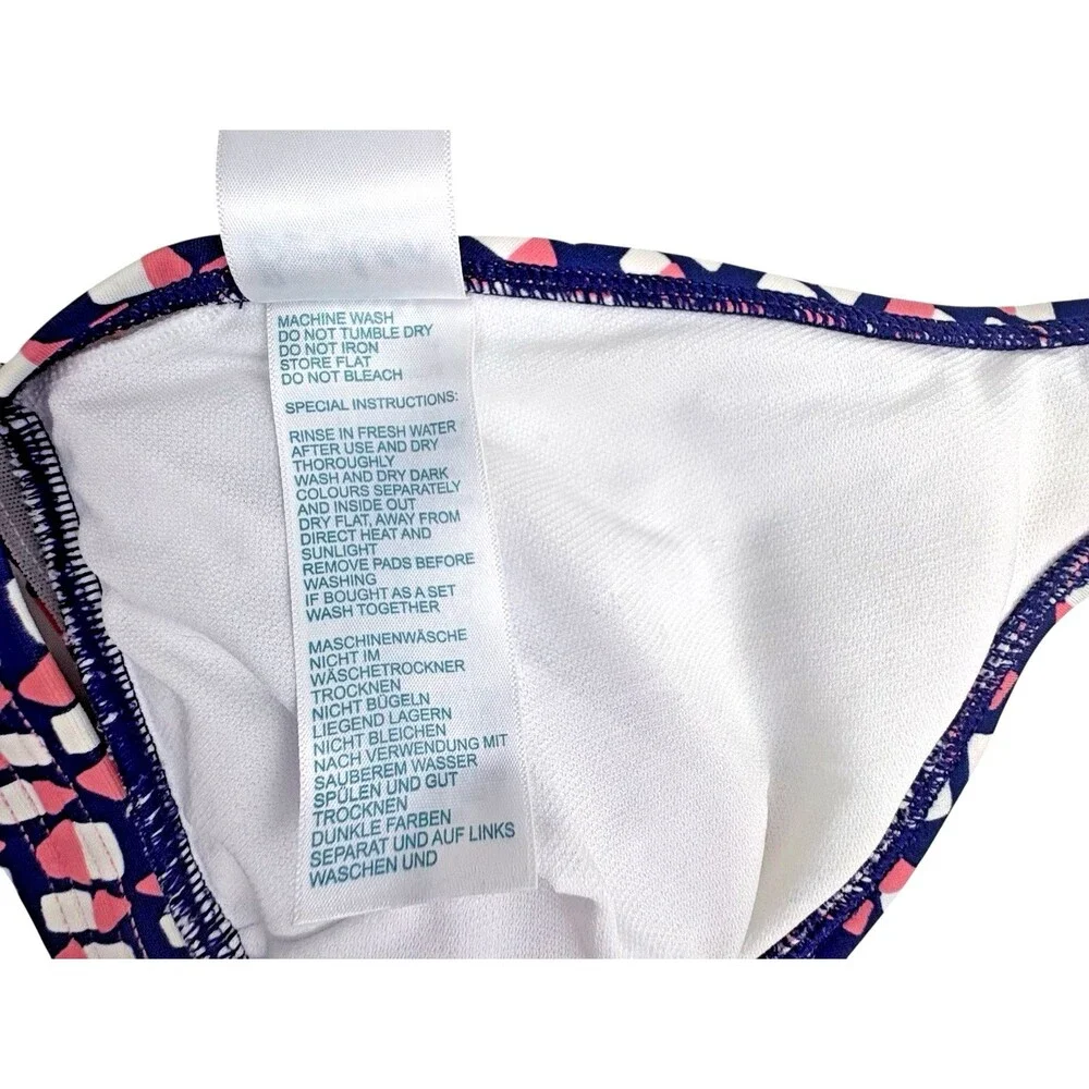 Boden Ruffle Halter Bikini Swim Top Pink Navy Geo Print US 6 Resort Beach